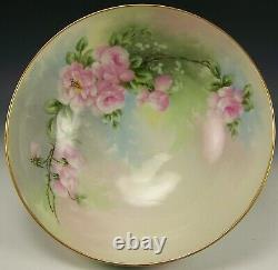 Limoges France Hand Painted Roses Gold Gild Punch Bowl