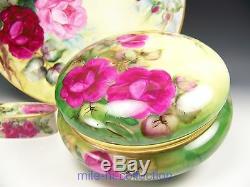 Limoges France Hand Painted Roses Jewelry Dresser Box 13 Charger & Trinket Box