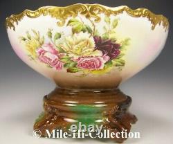 Limoges France Hand Painted Roses Punch Bowl On Base-stand