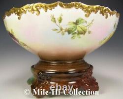 Limoges France Hand Painted Roses Punch Bowl On Base-stand