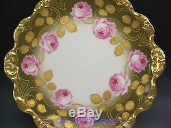 Limoges France Hand Painted Roses & Raised Gold Artist Signed 12.5 Charger