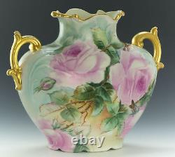 Limoges France Hand Painted Roses Vase