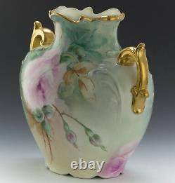 Limoges France Hand Painted Roses Vase
