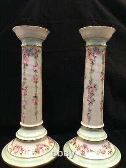 Limoges France Hand Painted Tall Candlesticks