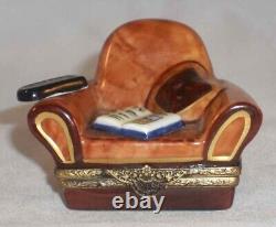 Limoges France Hand Painted Trinket Box TV Watching Chair by Gerard Ribierie
