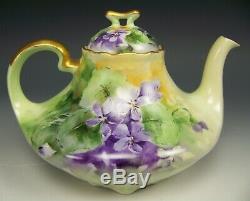 Limoges France Hand Painted Violets Tea Pot