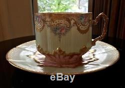 Limoges France Handpainted & Jeweled Cup & Saucer c. 1885-1900