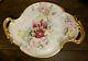 Limoges France Handpainted Large Gold Handled Tray Pink & Yellow Roses 17 L