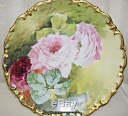Limoges France Handpainted Roses Charger Plate Artist Signed Henriot