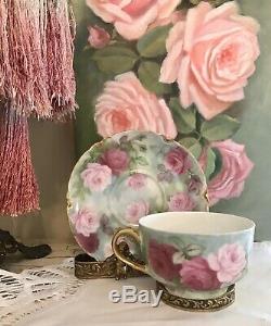 Limoges France Haviland hand-painted roses cup and saucer set