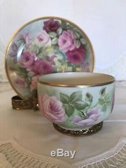 Limoges France Haviland hand-painted roses cup and saucer set