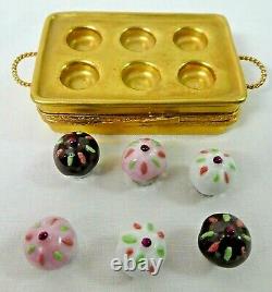 Limoges France Peint Main Gold Cupcake Tin / Tray Box With Removable Cupcakes