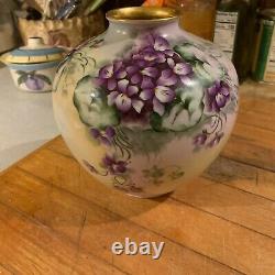 Limoges France Porcelain Hand Painted Vase Purple Violets & Gold