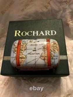 Limoges France Porcelain Suitcase World Map Trinket Box Rochard Hand Painted