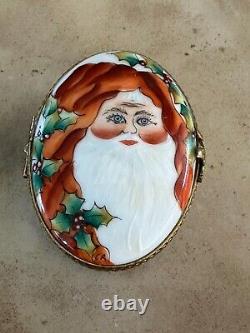 Limoges France Rochard HAND PAINTED SANTA CLAUS Oval Trinket Box