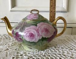 Limoges France Tea Pot Hand Painted roses
