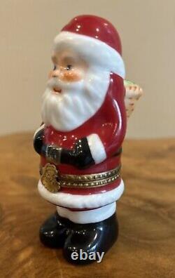 Limoges France Trinket Box Peint Main Santa Claus Gift Bag