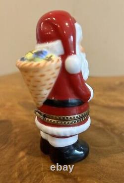 Limoges France Trinket Box Peint Main Santa Claus Gift Bag