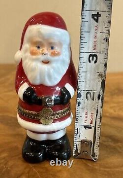 Limoges France Trinket Box Peint Main Santa Claus Gift Bag