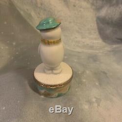 Limoges France Trinket Box- RARE Snowman HAND PAINTED AND SIGNED