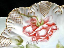 Limoges France hand painted peach cabbage roses charger platter 1920s embossed