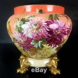 Limoges France porcelain hand-painted mums jardiniere on separate base 1894-1900