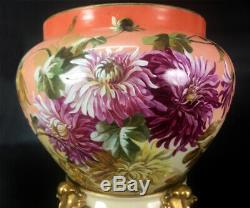 Limoges France porcelain hand-painted mums jardiniere on separate base 1894-1900