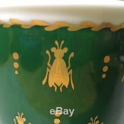 Limoges French Cachepot Napoleonic Bees Green & Gold Gilt Vase Hand Painted