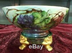 Limoges Grapes Hand Painted Punch Bowl / Centerpiece With Base