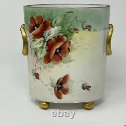 Limoges Guerin Antique Hand Painted Flowers Rare Cachepot Vase