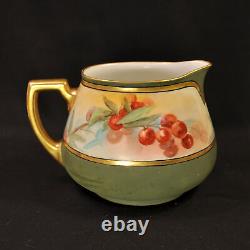 Limoges Guerin Cider Pitcher 6 1/8 Tall Hand Painted Red Cherries 1900-1932