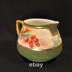 Limoges Guerin Cider Pitcher 6 1/8 Tall Hand Painted Red Cherries 1900-1932