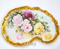 Limoges Guerin handpainted roses gold guild large plate tray