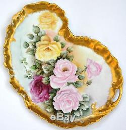 Limoges Guerin handpainted roses gold guild large plate tray