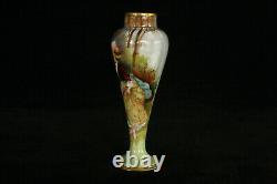 Limoges Guilloche Enamel Portrait Vase Woman Picking Flowers 100% Hand Painted