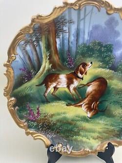 Limoges HandPainted 13 1/8 Hunting Dog with Deer Charger Plaque Gilbert