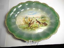 Limoges Hand Painted Bird 6 Scalloped Edge Gilded Game Plates And 1 Platter Set
