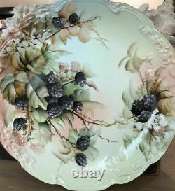 Limoges Hand Painted Blackberry Plaque Plate Charger, E. Miler Signed