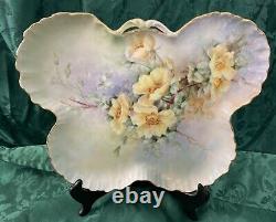 Limoges Hand Painted Butterfly Tray J P L France Flowers 12 x 9