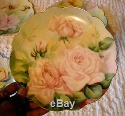 Limoges Hand Painted Cabinet Plates Roses (7) Assorted Colors Pink Yellow