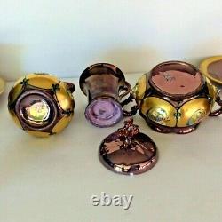 Limoges Hand Painted Chocolate Pot 4 Cup/4 Saucer Creamer/Sugar Bowl Set