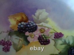 Limoges Hand Painted Darcy's Studio Signed Dubois Footed Bowl, Blackberries, 10