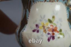 Limoges Hand Painted Floral Ivory & Blue Raised Gold Demitasse Cup & Saucer