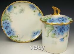 Limoges Hand Painted Flower Condensed Milk Container & Underplate