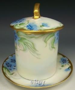 Limoges Hand Painted Flower Condensed Milk Container & Underplate
