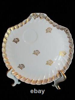 Limoges Hand Painted France Shell Shaped 9 Snack Plates 9 1/4 Gold Encrusted