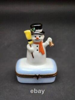 Limoges Hand Painted Frosty the Snowman Hinged Porcelain Trinket Box