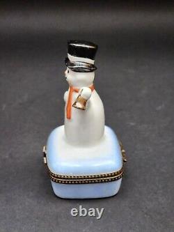 Limoges Hand Painted Frosty the Snowman Hinged Porcelain Trinket Box