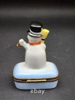 Limoges Hand Painted Frosty the Snowman Hinged Porcelain Trinket Box