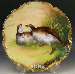 Limoges Hand Painted Game Birds 11.5 Charger Plaque Artist Signed